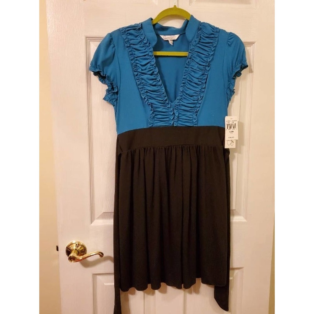 Speechless Teal & Black V-Neck Dress